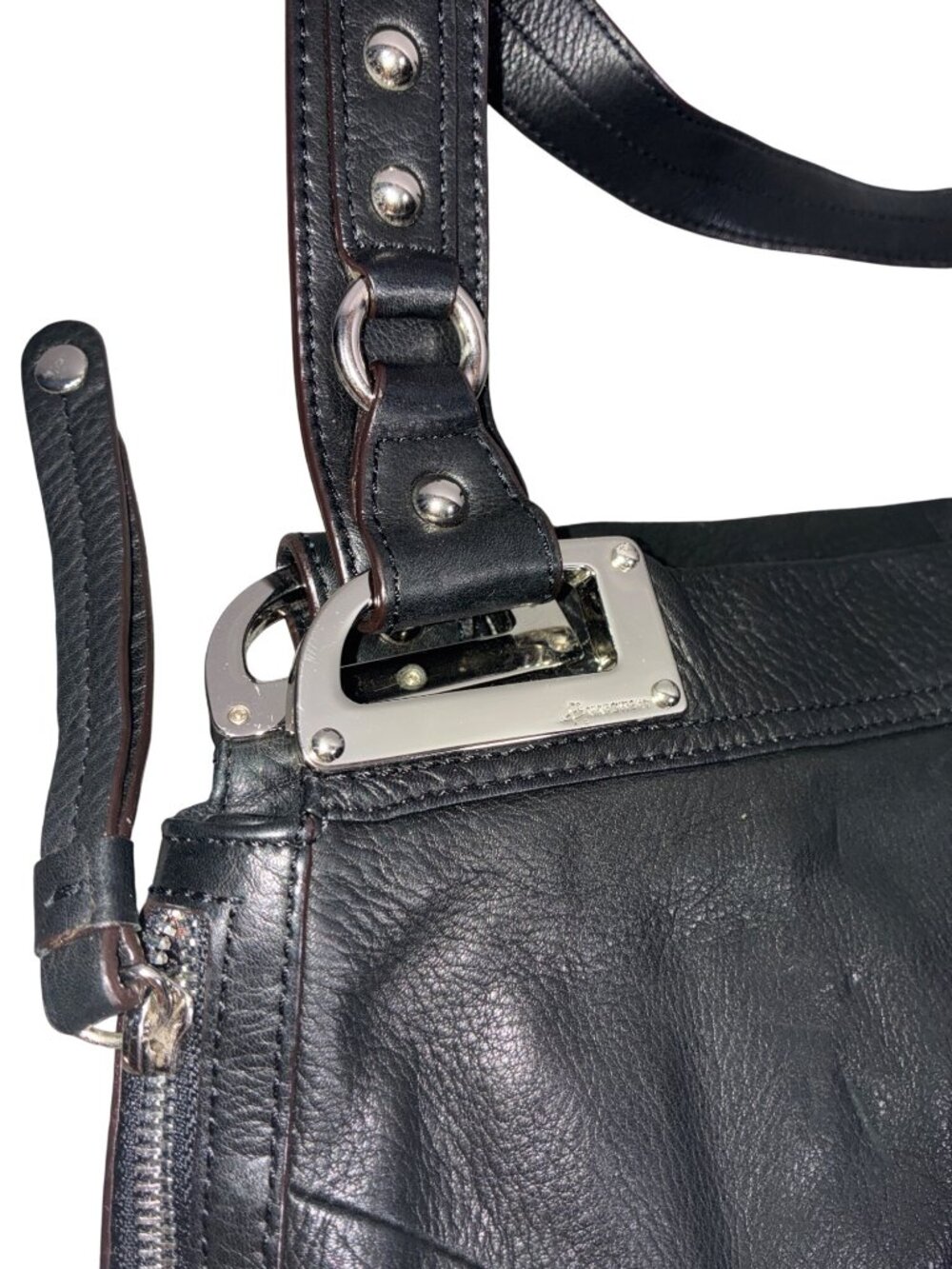 B. Makowsky Black Genuine Leather Shoulder Bag With Leopard Print Lining And Sil - Picture 12 of 13